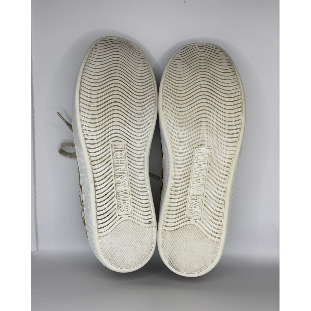 JOHNNY WAS Embroidered Leather Sneakers Vixie Floral Gold Gray - Size 9 White - Picture 12 of 12